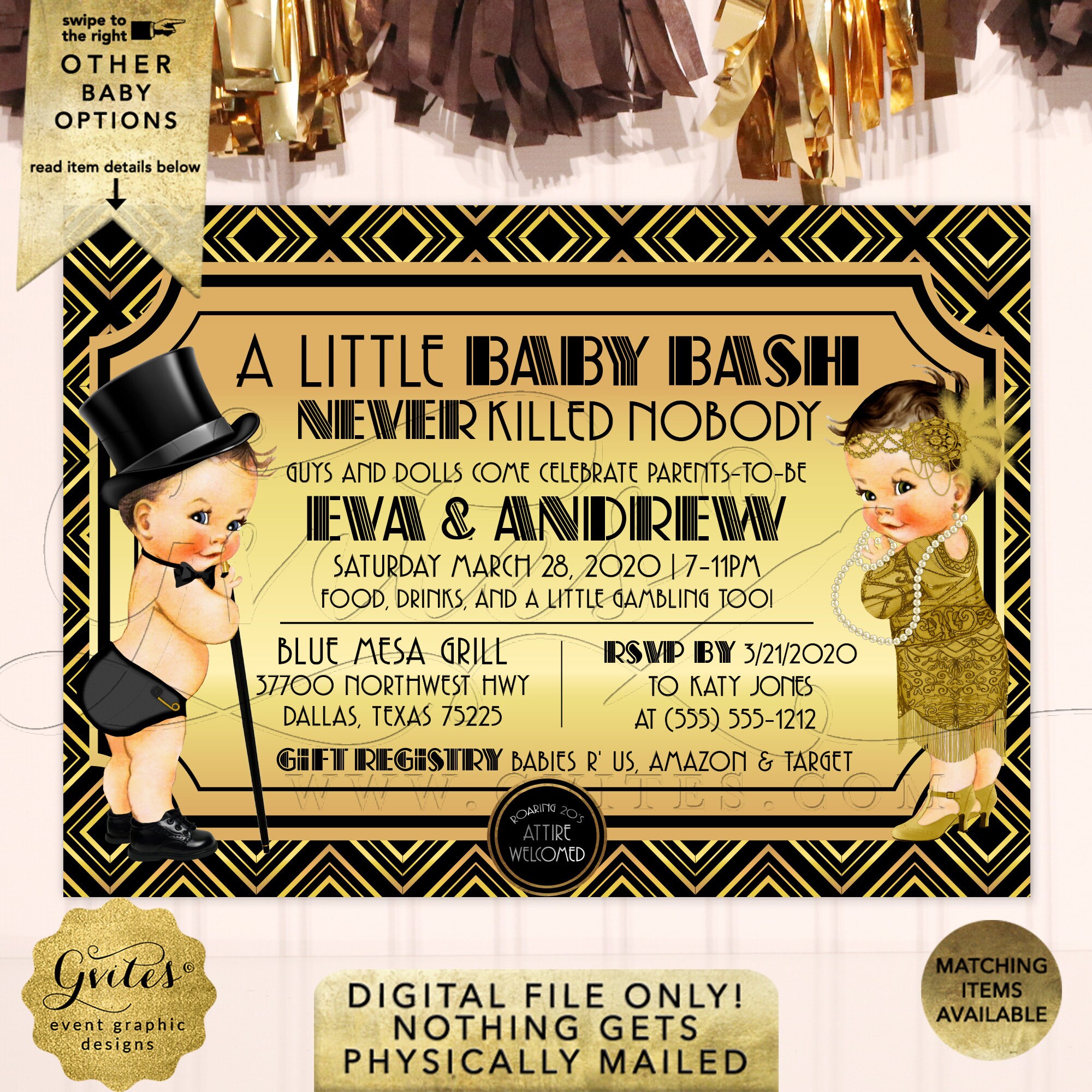 black and gold baby shower invitations