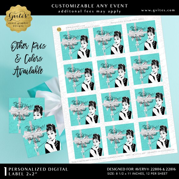 Customizable Thank You Bridal Shower Printable Labels/Stickers Party Favors | Audrey Hepburn Party Printable | Digital Download 2x2" Avery