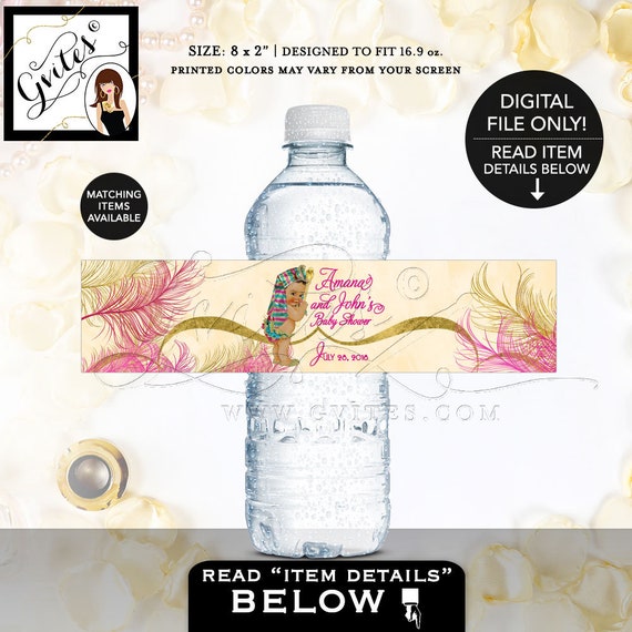 Egyptian Water Bottle Labels/ Baby Shower/ Pharaoh Princess Party/ Digital Pink Gold 8x2" 5 Per/ Sheet Il_570xn
