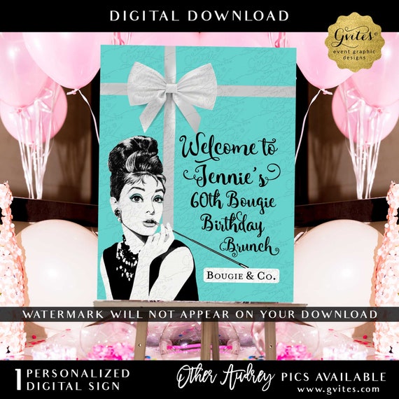 Personalized Welcome Poster Sign 60th Bougie Birthday Brunch Audrey Hepburn Printable Foam Board Sign