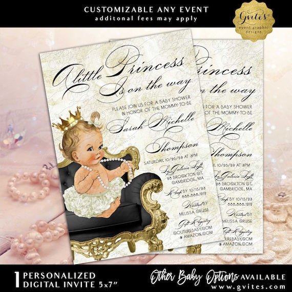 Baby Girl Princess Printable Invitation | A little princess is on the way 5x7"