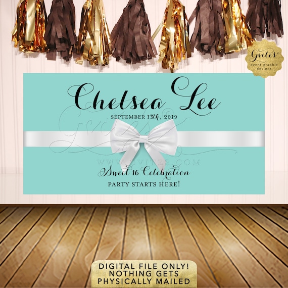 Baby & Co Shower Banner Printable/ Breakfast Themed White Bow/ Turquoise Blue/ Aqua/ Teal/ Robin Egg Blue Poster/ Vintage Party