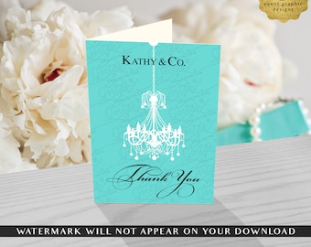 Custom Thank You Card | Elegant Chandelier Blue Theme Digital Download 3.5x5" / 2 Per Sheet