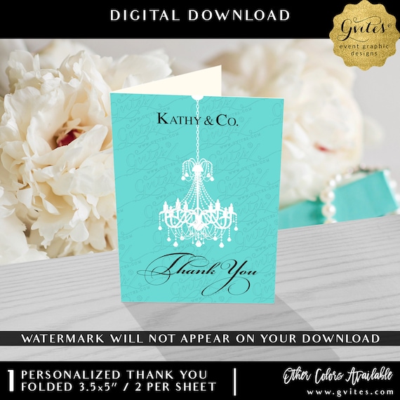 Custom Thank You Card | Elegant Chandelier Blue Theme Digital Download 3.5x5" / 2 Per Sheet