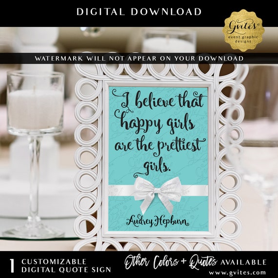 Audrey Hepburn Printable Quote sign print/ favors/ gifts/ Breakfast bridal shower decor/ wall art/ home decor {4x6" or 5x7"}