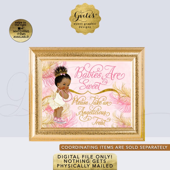 Personalized Pink Gold Ivory Babies Are Sweet Take A treat Sign | Afro Puffs Pink & Gold Baby Shower {Size(s) Available: 6x4/ 7x5/ 10x8} Il_570xn
