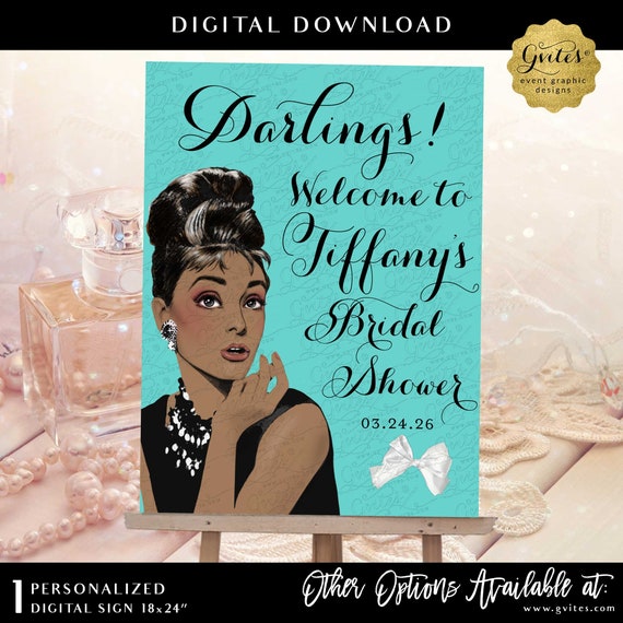 Custom 18x24" Bridal Shower Welcome Sign | African American Audrey Hepburn | Printable/ Digital File Only! JPG + PDF Format | By Gvites