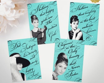 Custom Audrey Hepburn Quote Prints | Wall Art | Party Table Decoration Centerpiece 5x7" Digital Download Set of 4