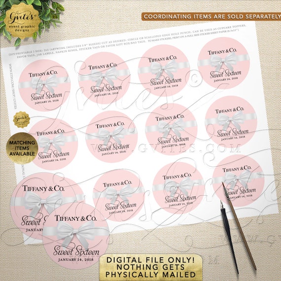 Sweet Sixteen Round Stickers/ Labels/ Favors/ Gifts | JPG & PDF 2x2"/ 12 Per Sheet | by Gvites