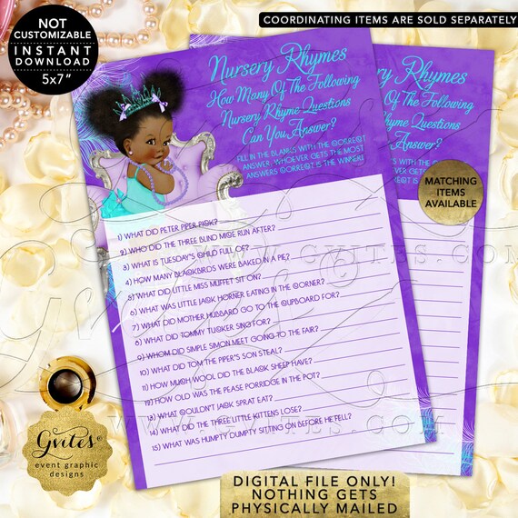 Afro Puffs African American {2 Per Sheet 5.25 x 5.75} Tiara Princess Baby Shower Candy Bar Wrapper Purple Lavender Aqua Turquoise