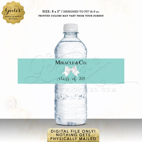 Graduation Water Bottle Labels Personalized/ Breakfast & Co Party Favors/ Printable JPG + PDF