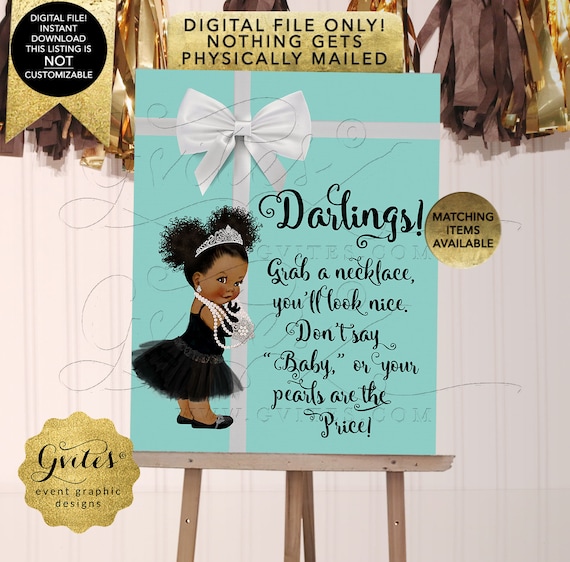 Baby Co Game Don't Say Baby Necklace Game Sign Dark/Puffs Curly African American Audrey Hepburn | JPG + PDF By Gvites