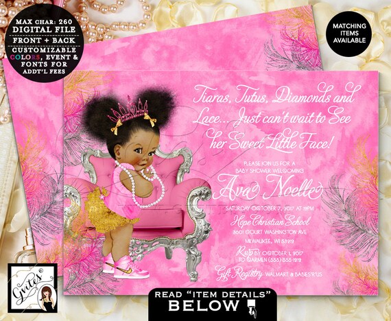 Princess Ruffle Pants Hot Pink & Gold High Top Sneakers Pearls Crown/ African American Baby Girl Puffs Bun/ Ethnic Baby Shower