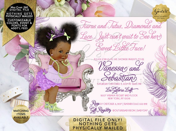 Baby Shower Invitation Lilac Purple & Lime Green Princess Theme