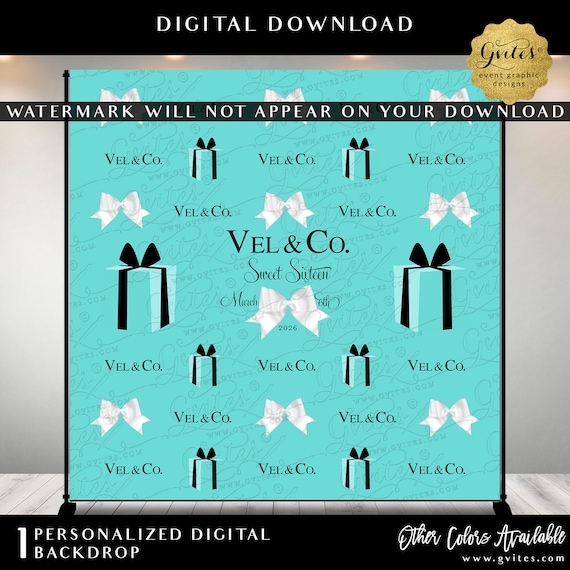 Personalized Sweet 16 Step & Repeat Wall Backdrop for Photos | Breakfast at Blue Classic Theme | Digital/Printable File.