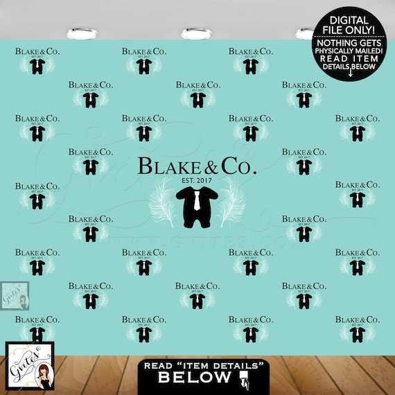 Baby and Co BOY Step & Repeat backdrop 10x8' Feet Blue Theme | Digital Download