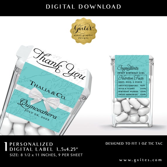 Tic Tac Labels Quinceanera Printable Customizable Labels | Digital File JPG + PDF