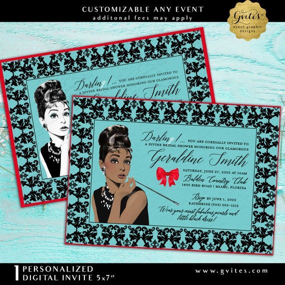 Blue Theme Divine Bridal Invitation | Printable Red & Blue | African American or Caucasian Audrey Hepburn