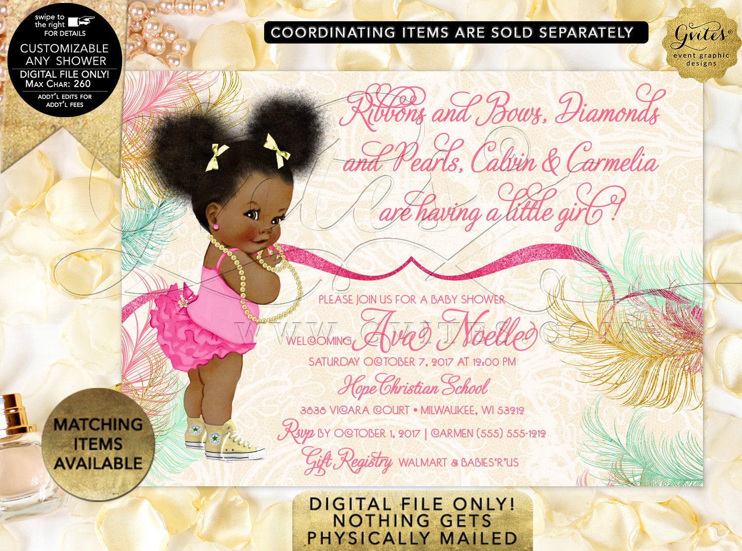 Mint Yellow And Pink Baby Shower Invitations Digital File Jpg Pdf