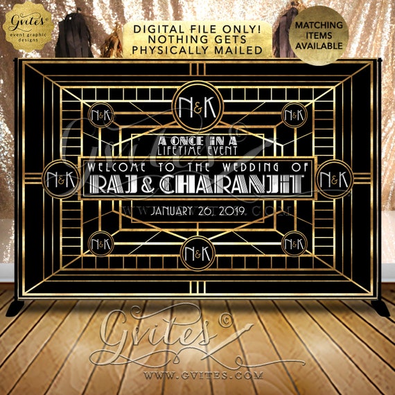 A One in life time event. Black Tie Wedding Backdrop. Gold Silver Foil Digital Graphic.