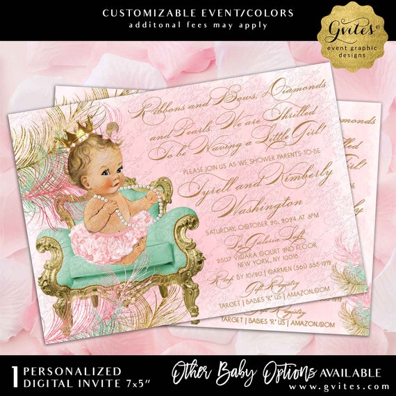 Printable Pink Gold & Mint Green Princess Theme Baby Shower | Digital PDF + JPG