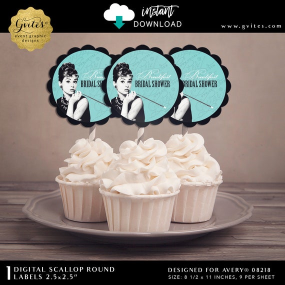 Audrey Hepburn Printable Party Cupcake Round Scallop Toppers | Instant Download