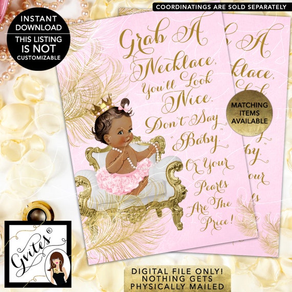INSTANT Download: Med/Brunette. Don't Say Baby Pearl Game Princess Baby Shower Vintage 5x7" Shower Printables/African American CWCHS-104 Il_570xn