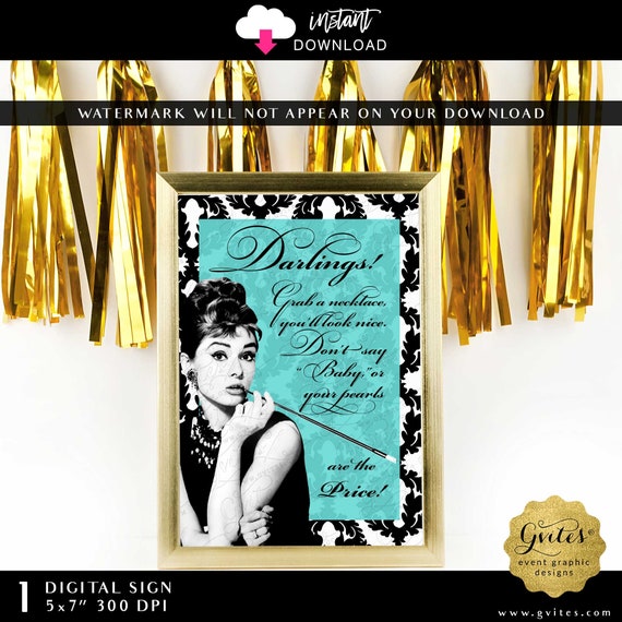 Don't Say Baby Pearl Necklace Game Sign | Audrey Hepburn Party Fun Baby Shower Printable | Instant Download 5x7"