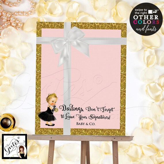 Pink and Gold Guest Book Alternative Poster Sign, customizable baby shower, please sign our guest book. Digital File Only!