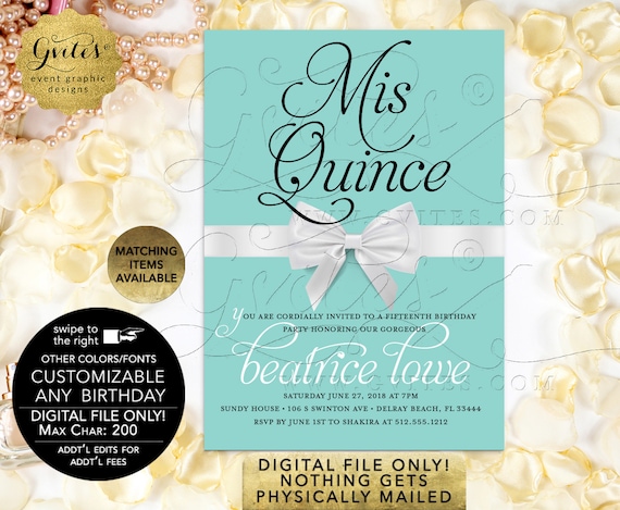 mis quince customizable invitation breakfast blue themed customizable invitation