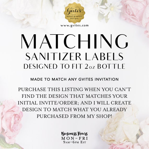 Matching Sanitizer Labels 2oz Bottle Add-on - To Coordinate with any Gvites invitation design.