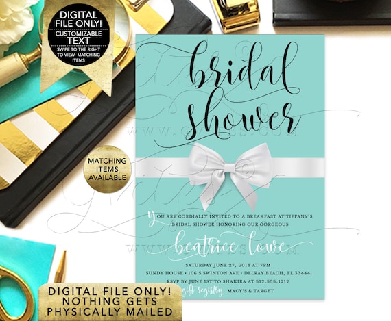Breakfast Bridal Shower Blue Printable Invitations/ Customizable Text/ 5x7" DIY/ Digital File Only! Il_570xn