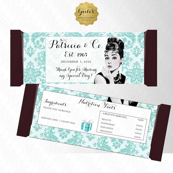 Personalized Audrey Hepburn Party Fashion Candy Party Wrapper.