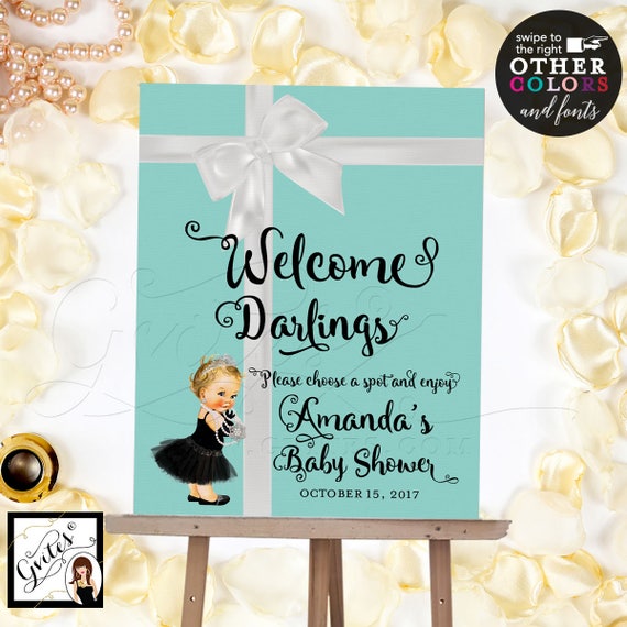 Welcome Signs Baby Shower Baby and Co poster/ banner/ signs. Breakfast at signs/ customizable text and colors {Realistic Satin Ribbon} Il_570xn