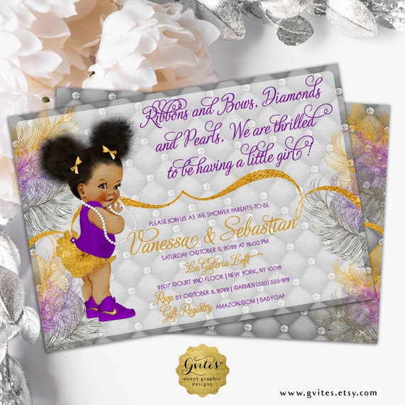 Deep Purple Silver & Lava Gold Baby Shower Printable Invitation 7x5"