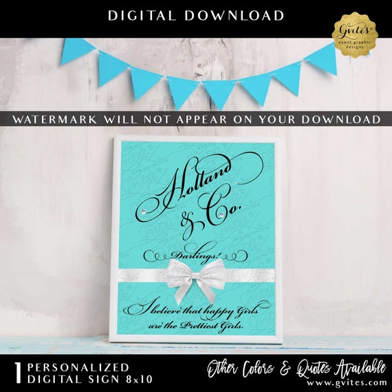 Custom party signs/ turquoise blue party printables/ Audrey Hepburn quote sign/ print/ table decor/ bridal shower/ birthday/ wedding/ 8x10