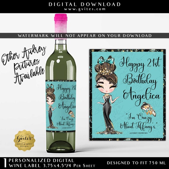 21st Birthday Wine Bottle Labels Blue Personalized | 3.75X4.5"/4 Per Sheet | Printable Digital JPG + PDF Files