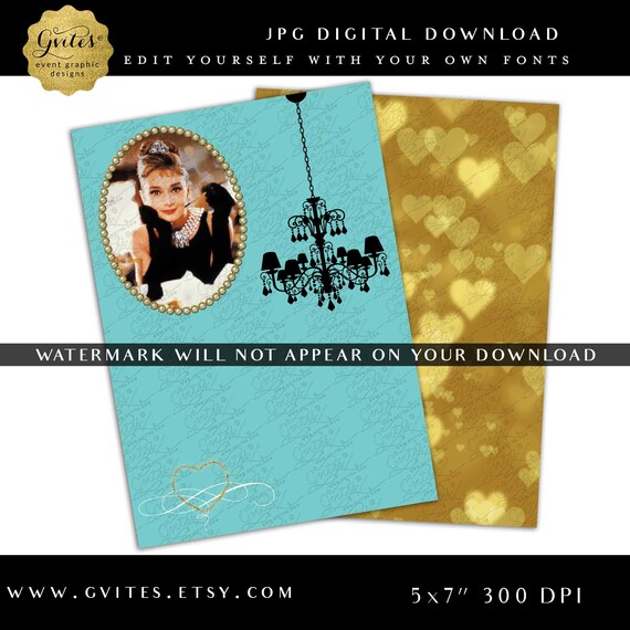 Audrey Hepburn Printable Blank Template DIY Digital Download 5x7"