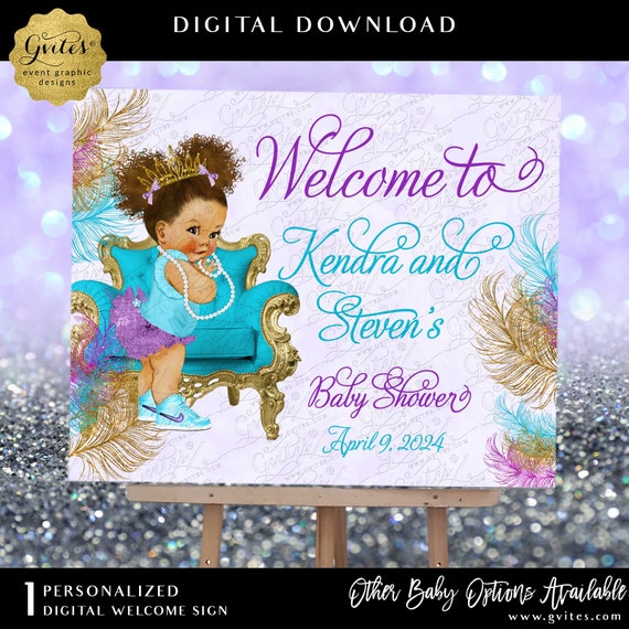 Printable Baby Shower Welcome Sign Blue Purple & Gold | 20x16" Digital Download | Other Baby Options + Colors Available!