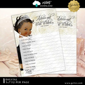 Princesa Baby Shower Consejo Tarjeta Marfil Negro & Oro / Oscuro/Jet Baby Girl / Descarga Instantánea 5x7"