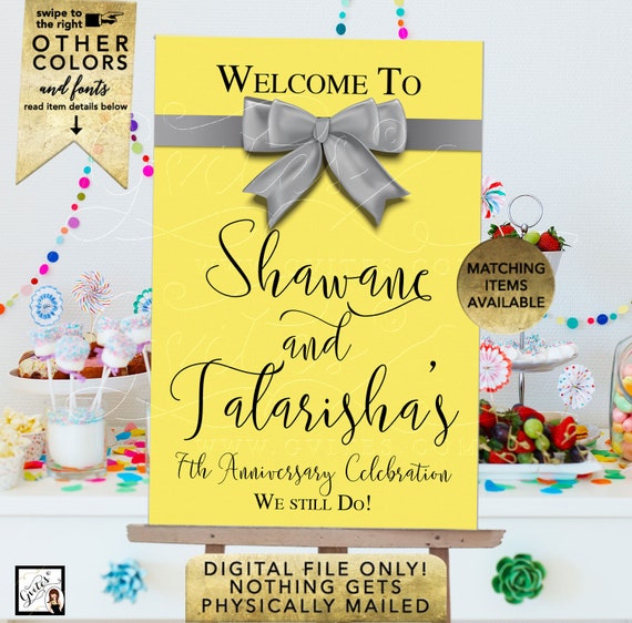 Anniversary Welcome Sign Yellow Silver | Printable Digital PDF + JPG Format 24x36"