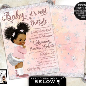 Water Labels Party Favors/ Winter Wonderland Baby Shower/ Pink and Silver/ Baby it's Cold Outside African American. 8x2 5 Per/ Sheet image 2