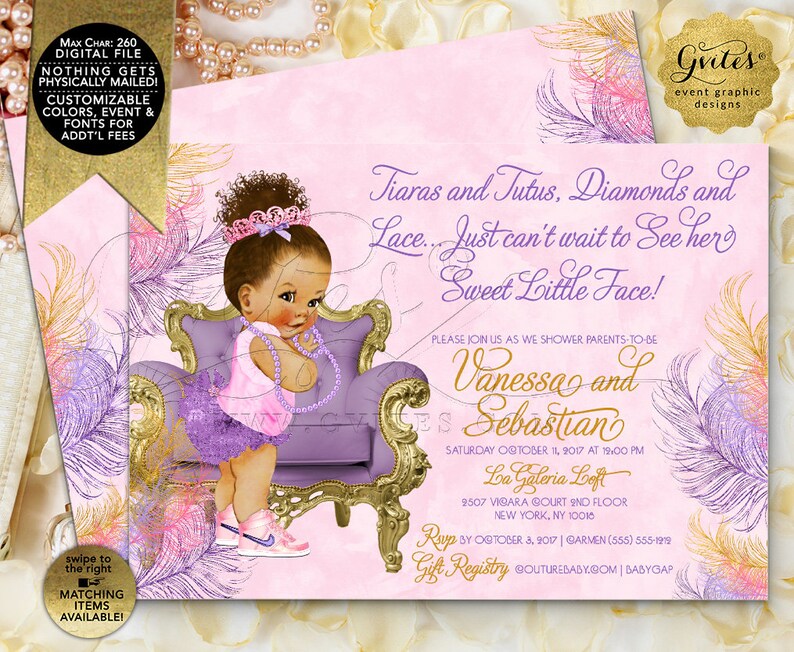 DIY Digital File Printable Gvites. Purple Pink and Gold Welcome Signs Baby Shower Afro bun puffs ethnic princess printable poster sign