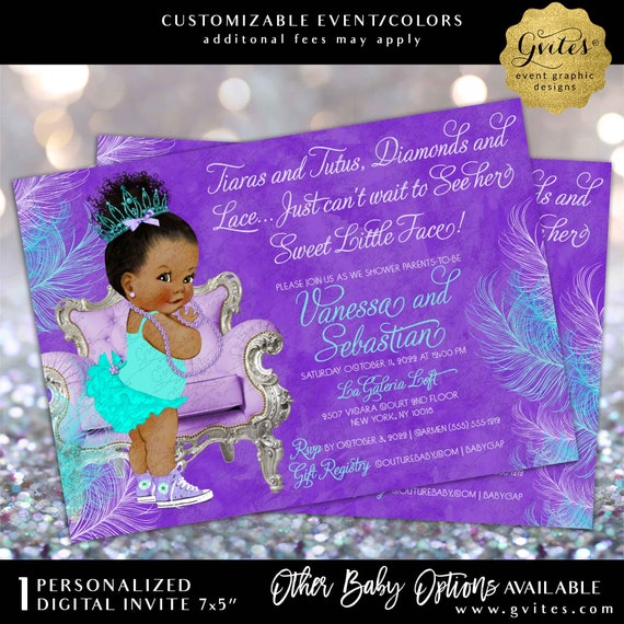 Printable Purple Blue Baby Shower Girl Invitation | JPG + PDF 7x5"