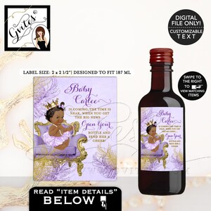 MINI Etichette per vino Baby Shower/lavanda e oro {2x2,5 12 per/foglio}