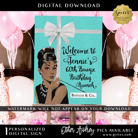 Personalized Welcome 60th Bougie Birthday Brunch | Audrey Hepburn African American | Printable Foam Board Sign