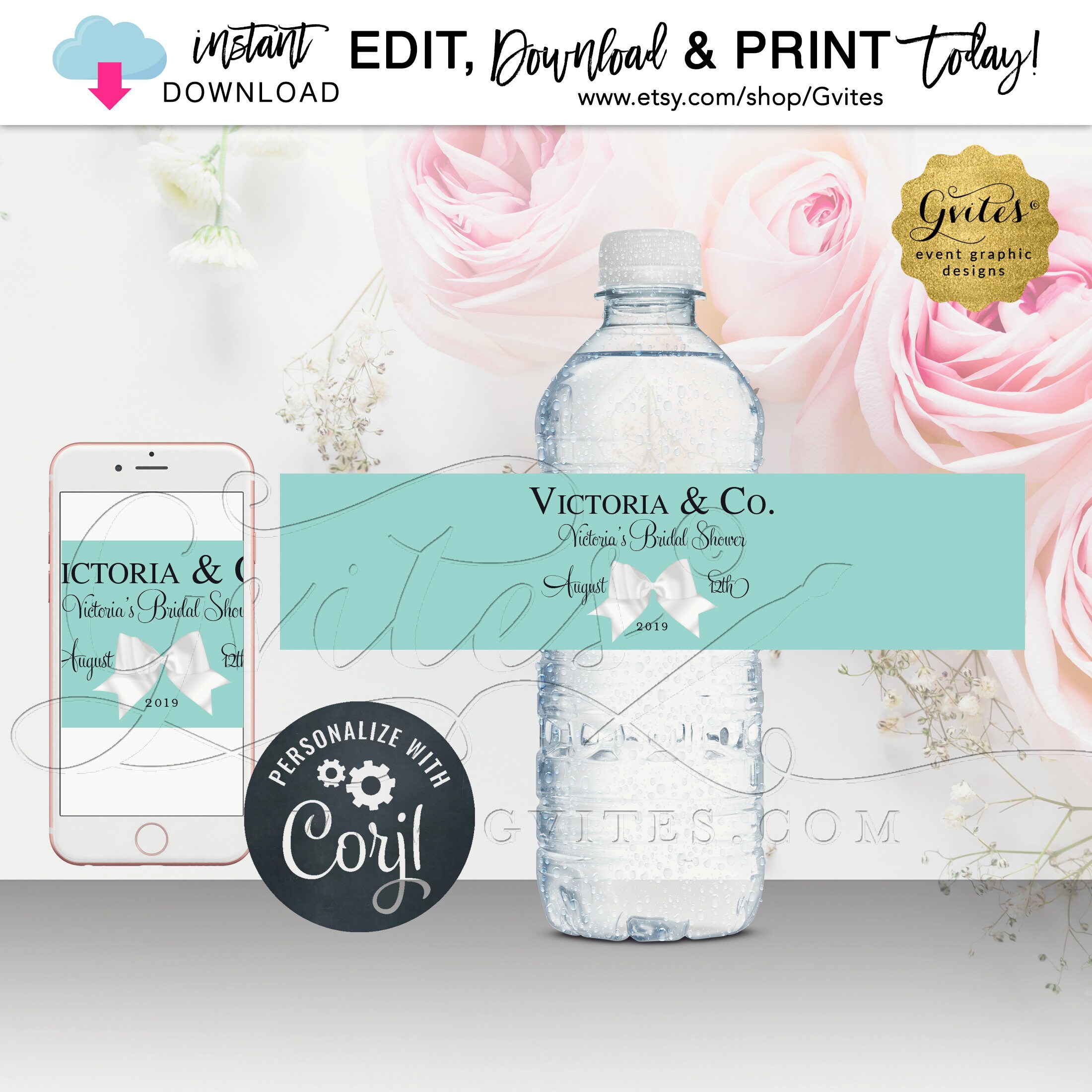 Bridal Shower Water Bottle Labels/ Printable Party Favors/ | Etsy