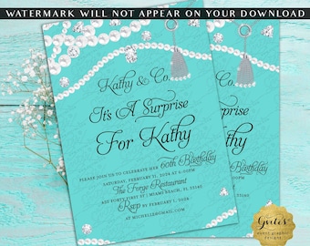 Personalized Diamonds and Pearls Bling Surprise 60th Birthday Party | Digital File 5x7"