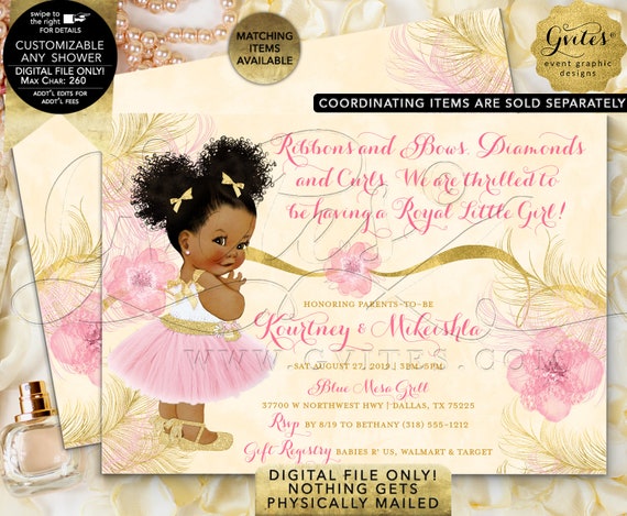 Ballerina Baby Shower Pink Gold Invitation Ethnic Girl | Printable Digital File Only! JPG + PDF Format | By Gvites