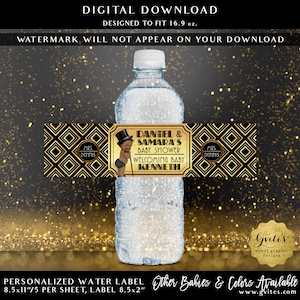Etichette per bottiglie d'acqua del Grande Gatsby del ragazzo afroamericano Personalizzate Tema vintage anni '20 Baby Shower Bomboniere 8,5x2"/5 per foglio